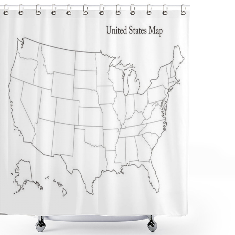 Personality  Black And White United States Map With State Borders, USA Map Shower Curtains