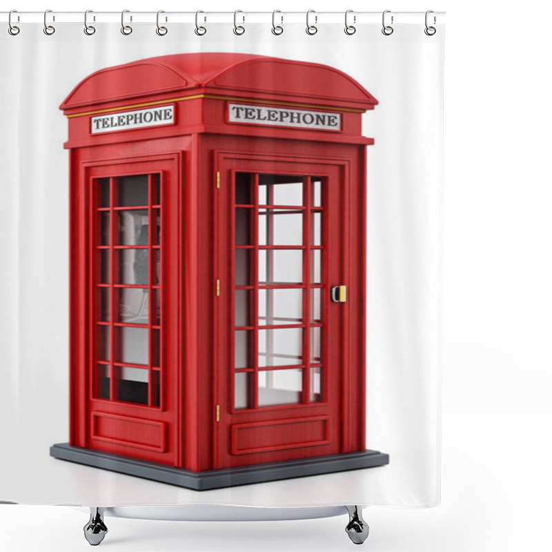 Personality  Red British Phone Booth Isolated On White Background. 3D Illustration Shower Curtains