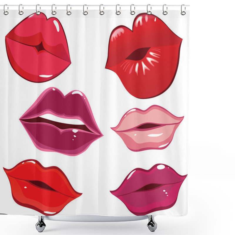 Personality  Set Of Glossy Lips In Tender Kiss. Vector Illustration. Shower Curtains