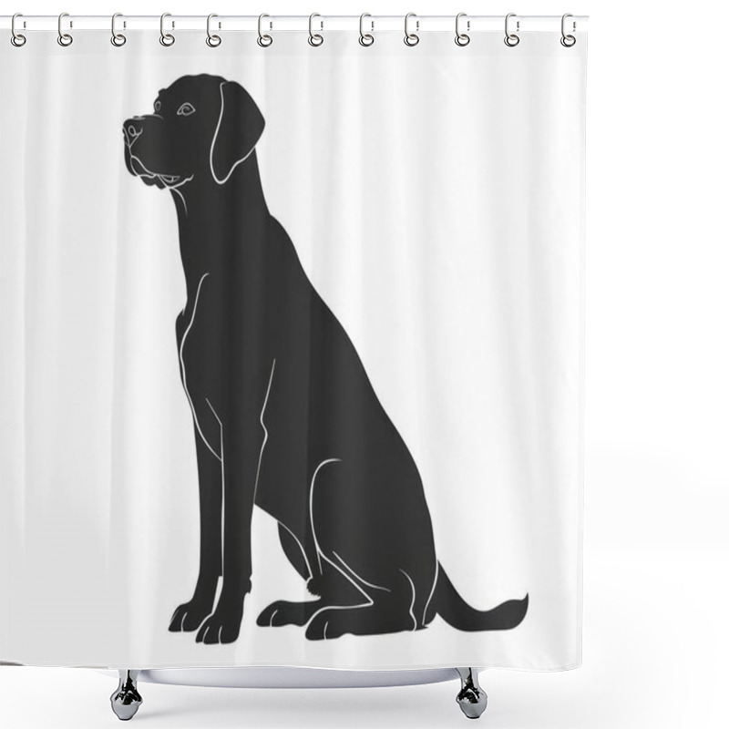 Personality  A Sleek Black Silhouette Of A Sitting Dog, Showcasing Its Graceful Posture. Shower Curtains