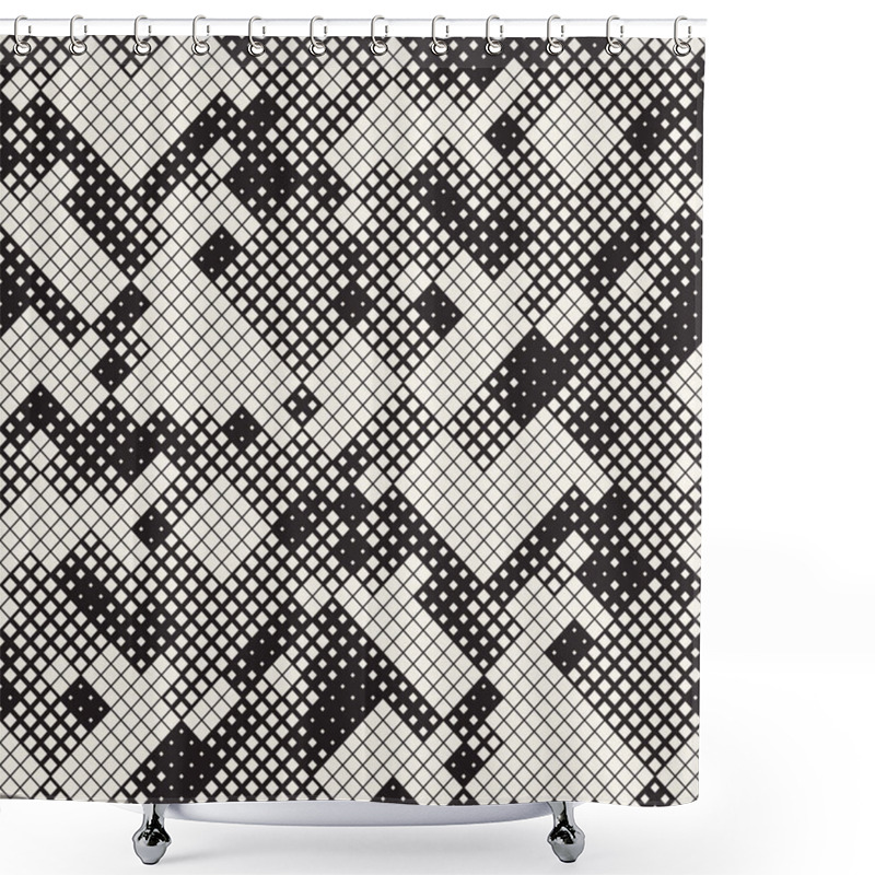 Personality  Modern Stylish Halftone Texture. Endless Abstract Background With Random Size Squares. Vector Seamless Chaotic Mosaic Pattern. Shower Curtains