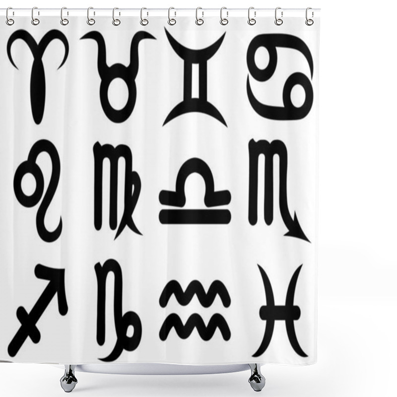 Personality  Astrological Icons, Symbols And Zodiac Signs, Freehand Drawing. Shower Curtains