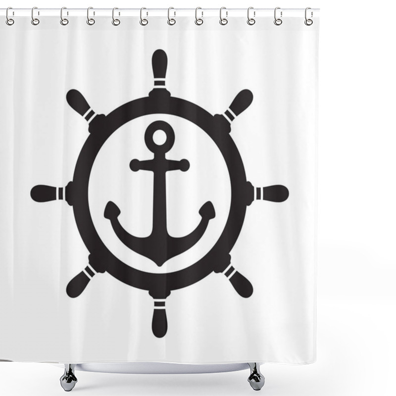 Personality  Anchor Helm Vector Icon Logo Pirate Boat Nautical Maritime Ocean Sea Illustration Shower Curtains