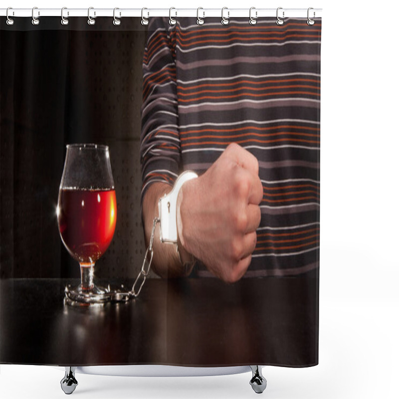 Personality  Hand Locked To Glass Of Alcohol Shower Curtains