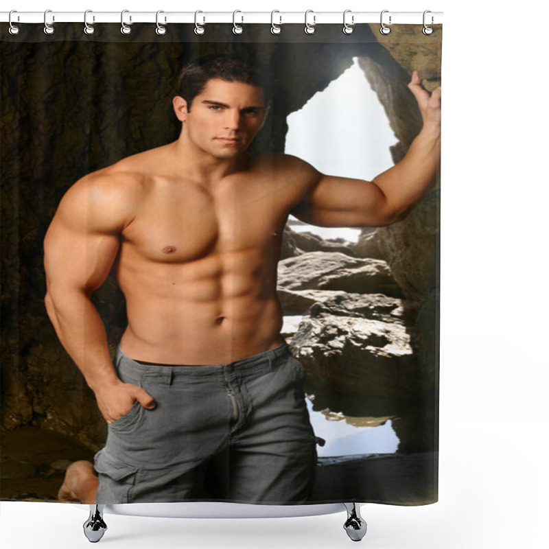 Personality  Shirtless Bodybuilder With Arms Extended Shower Curtains