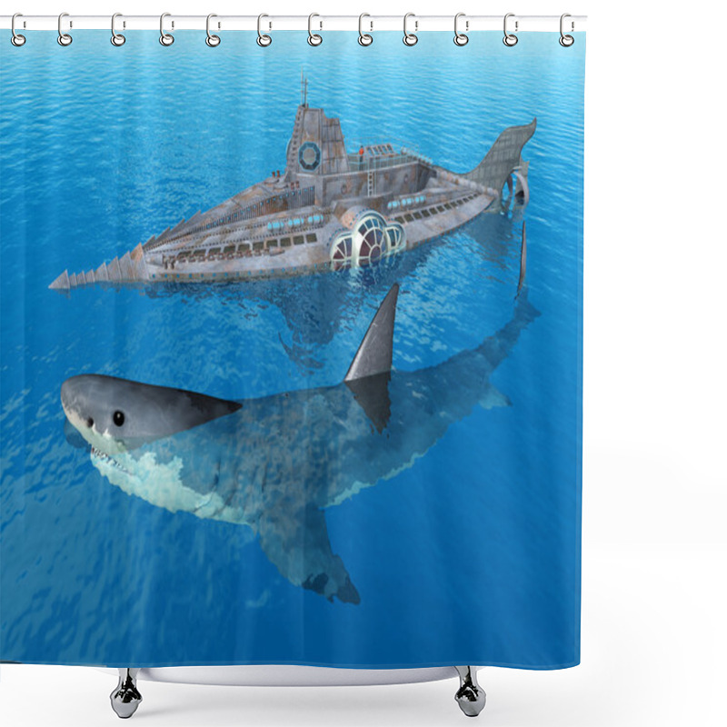 Personality  Fantasy Submarine With Giant Shark Shower Curtains