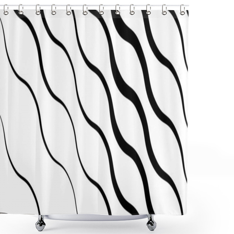 Personality  Wavy, Waving And Undulating, Billowy Diagonal, Skew, Tilt And Oblique Lines, Stripes Abstract Black And White, Monochrome Design Element, Background, Pattern And Texture Shower Curtains