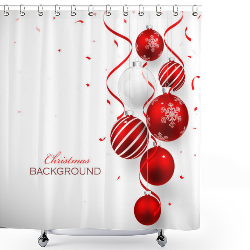 Personality  Christmas Red Balls With Ribbons And Confetti Shower Curtains