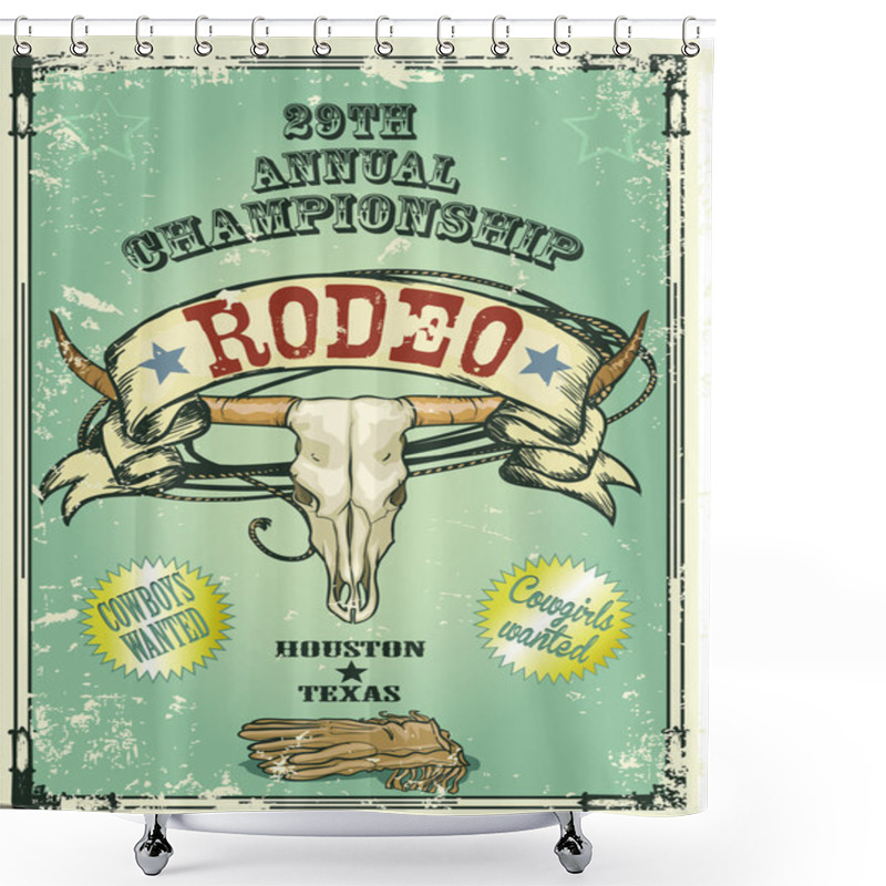 Personality  Retro Style Rodeo Championship Poster With Longhorn Skull Shower Curtains