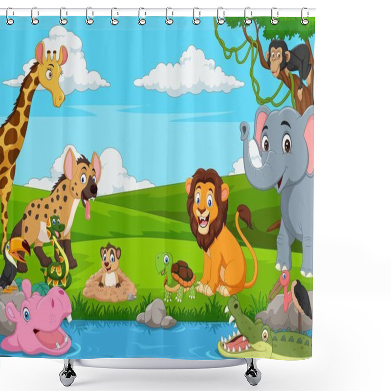 Personality  Cartoon African Landscape With Wild Animals Shower Curtains