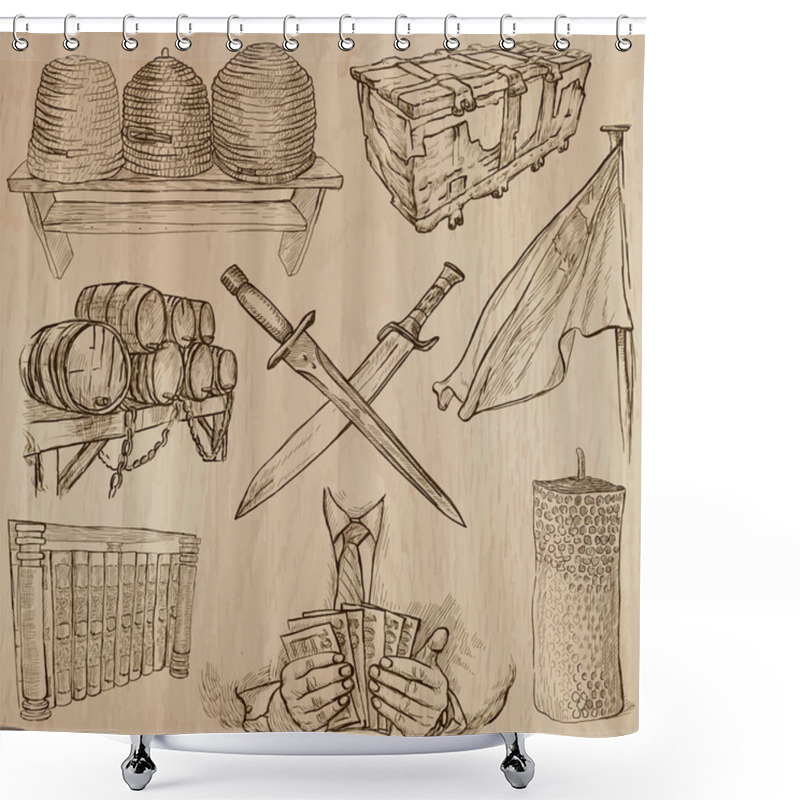 Personality  Objects - An Hand Drawn Vectors. Converted Shower Curtains