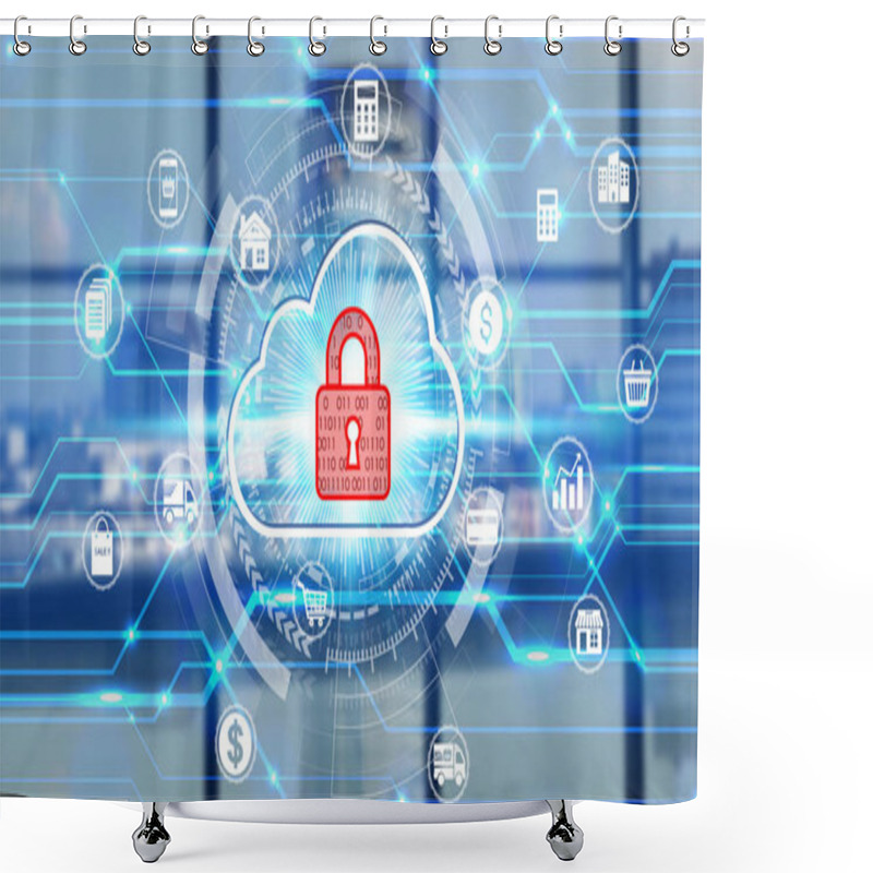 Personality  Businessman Touch Network Using Padlock Icon Technology With Vir Shower Curtains