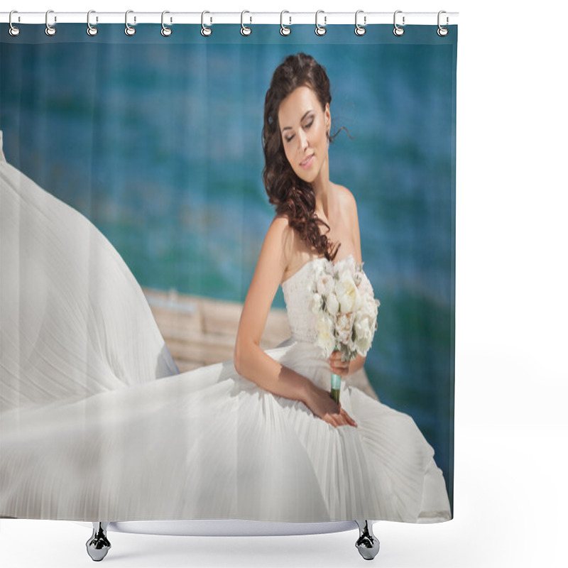 Personality  Beautiful Bride In Wedding Day In Bridal Dress Shower Curtains