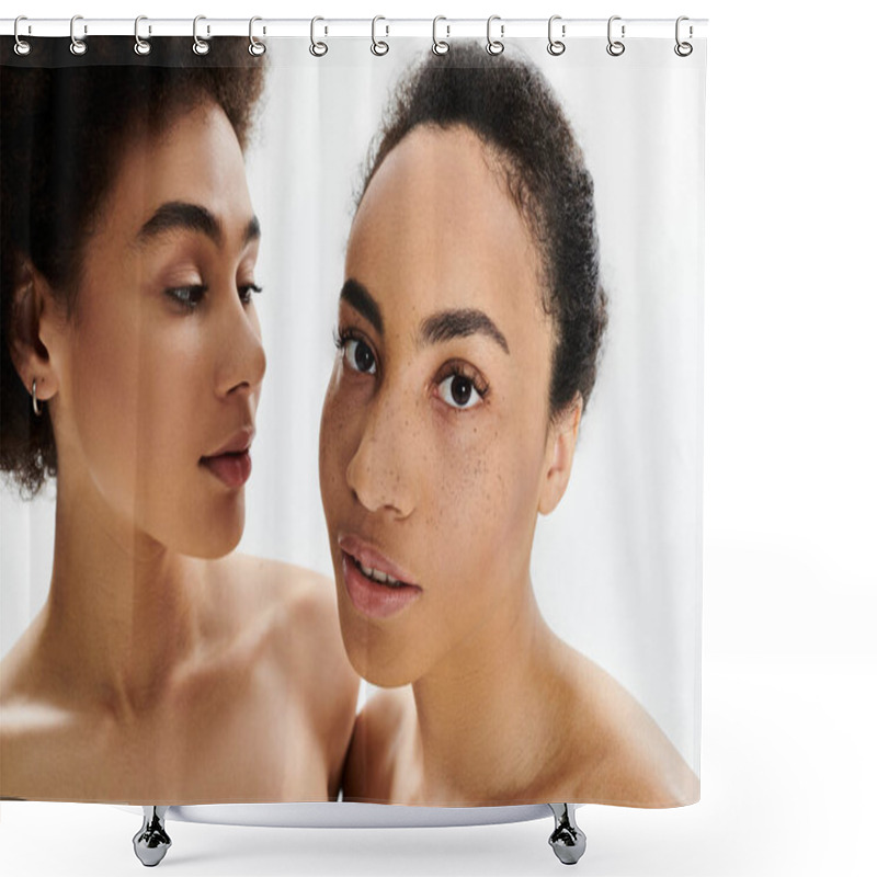 Personality  Two Women Share A Moment Of Connection, Showcasing Their Unique Beauty And Expressions. Shower Curtains