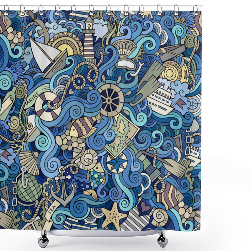 Personality  Seamless Pattern Sealife And Marine Shower Curtains