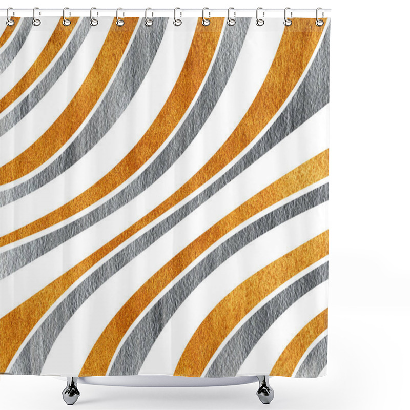 Personality  Silver And Golden Painted Curved Striped Background. Shower Curtains