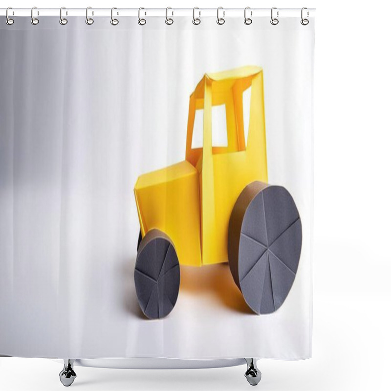 Personality  Tractor Farm Agriculture Heavy Equipment Concept Paper Origami Isolated On White Background With Copy Space For Your Design For Rural Farming Lifestyle Shower Curtains