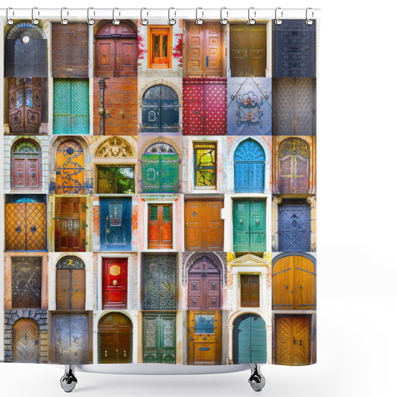 Personality  Collage Of Medieval Front Doors Shower Curtains