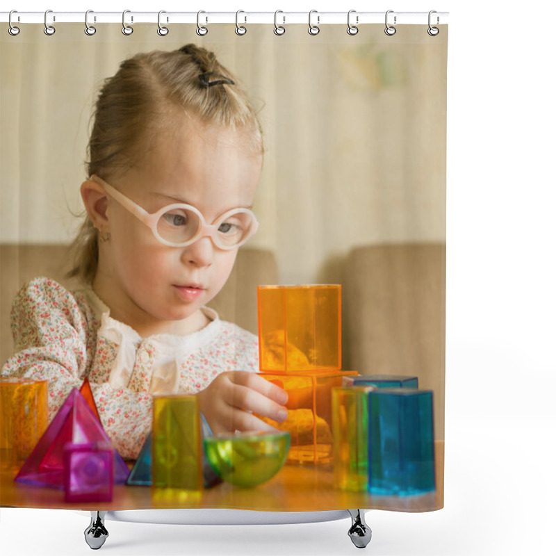 Personality  Girl With Down Syndrome Playing With Geometrical Shapes Shower Curtains