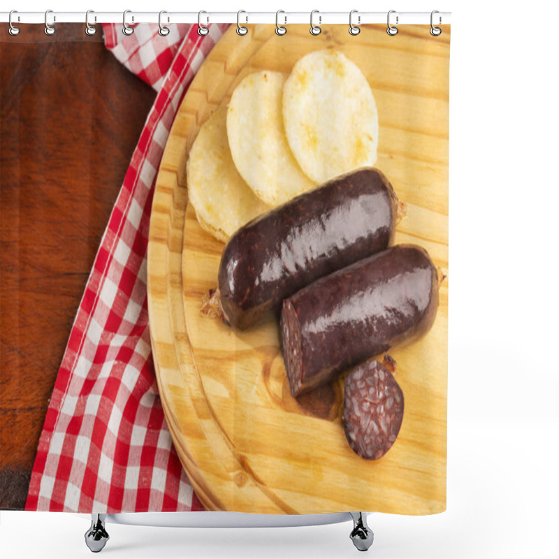 Personality  Blood Sausage Morcilla - Arepa Ground Base Of Ground Dry Corn. Shower Curtains