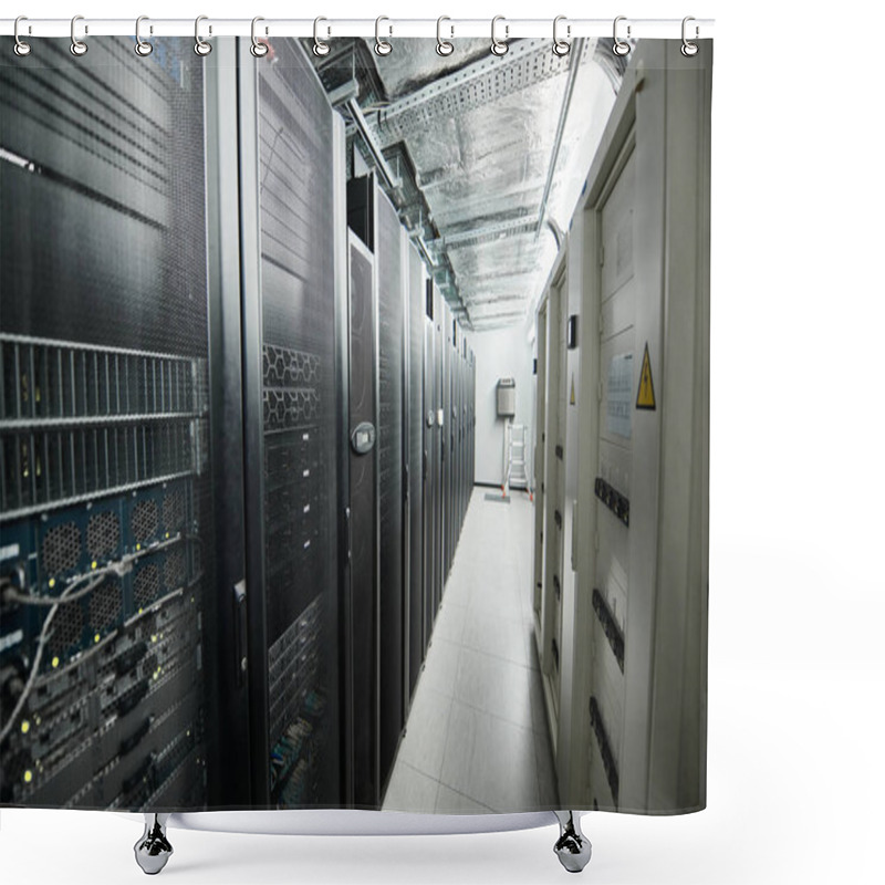 Personality  A Sleek Server Room Filled With Advanced Hardware Supporting Cloud Computing Solutions. Shower Curtains