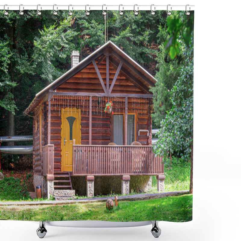 Personality  Log House In The Forest Shower Curtains