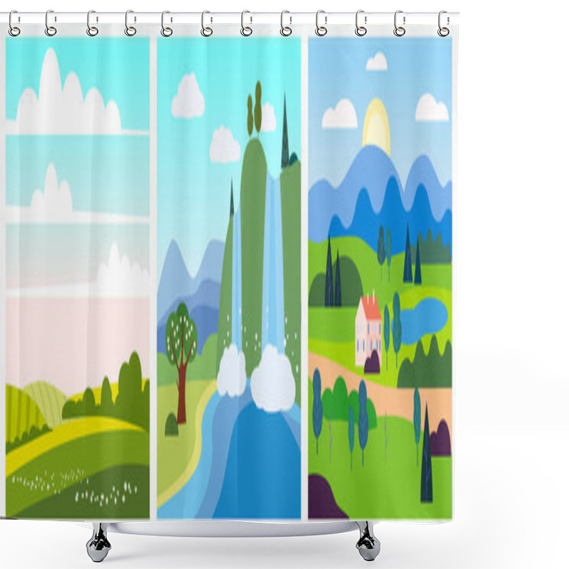 Personality  Calendar Set Landscape Spring In Flat Minimal Simple Style - Season Banners Poster Cover Template. Vector Isolated Shower Curtains