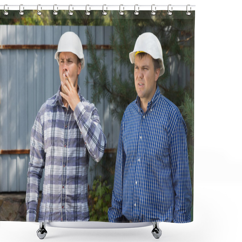 Personality  Middle Age Building Planners At Construction Site Shower Curtains