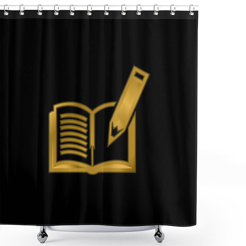 Personality  Book And Pen Gold Plated Metalic Icon Or Logo Vector Shower Curtains