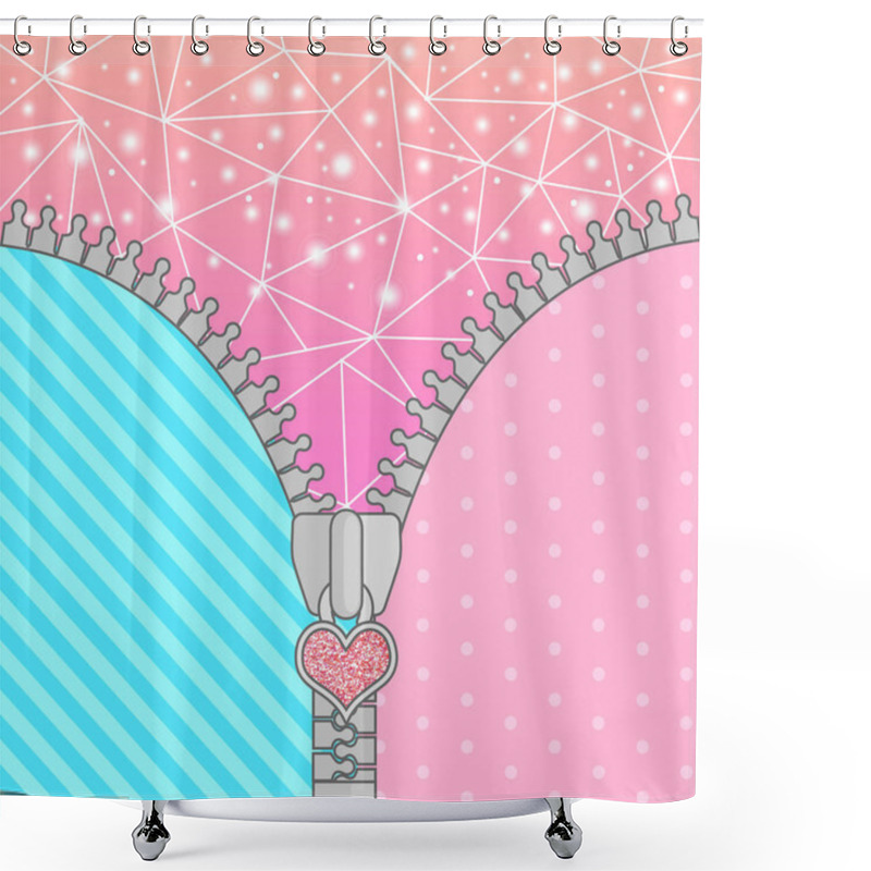 Personality  Cute Surprise Background With Open Zipper And Crystals. Birthday Congratulation Or Invitation Fashion Girls Party. Vector Shower Curtains