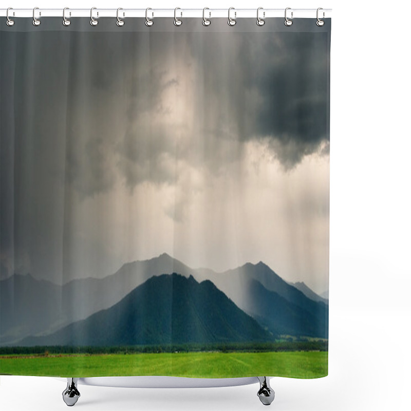 Personality  Cloudburst In Mountains Shower Curtains