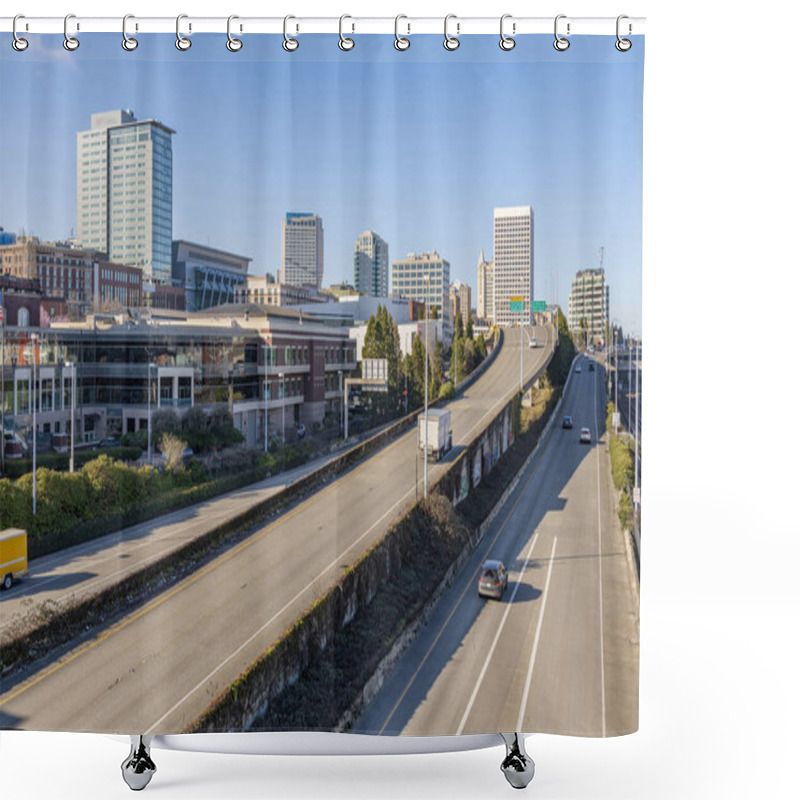 Personality  Downtown Tacoma Washington Street View Of Freeways And Buildings. Shower Curtains