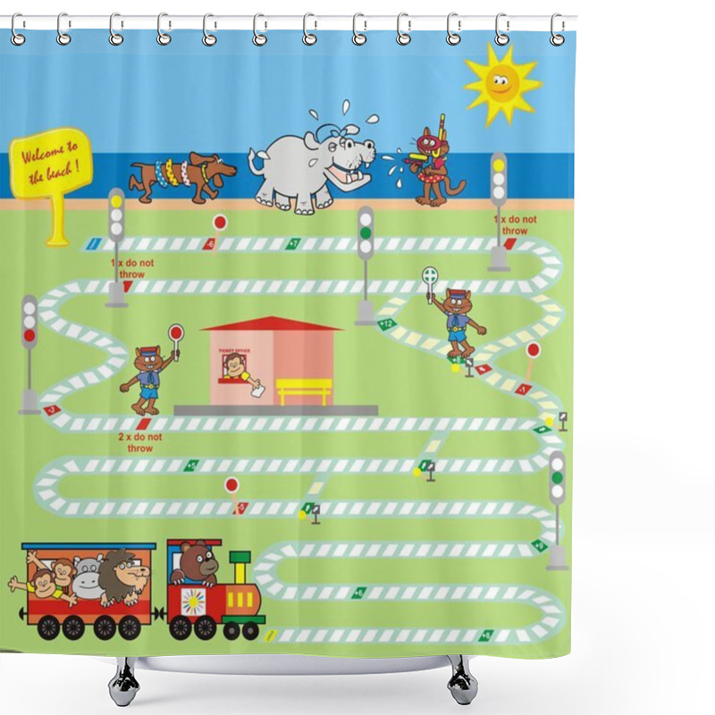 Personality  Board Game For Children, Train And Animals, Funny Vector Illustration Shower Curtains