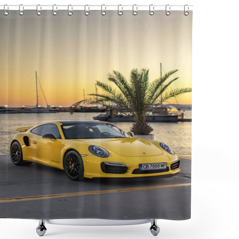 Personality  Yellow Porsche 911 Turbo S At Sunset Shower Curtains