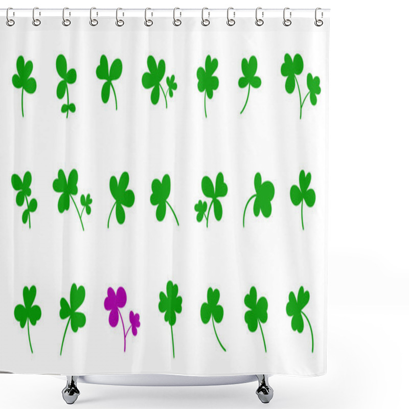 Personality  Set Of Clover Leaves. Collection Of Magical Plant. Decoration For St. Patrick's Day, Trefoils And Quatrefoils. Shamrock. Irish Story. Isolated On White. Vector Illustration. Shower Curtains