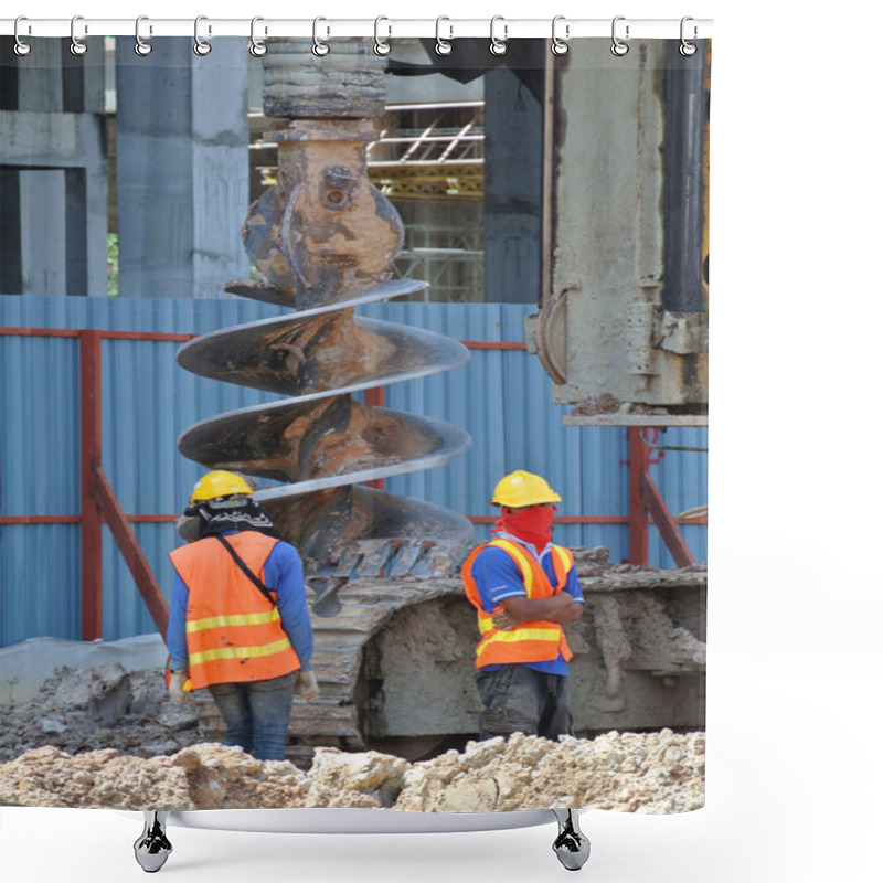 Personality  Bore Pile Rig Auger At The Construction Site Shower Curtains