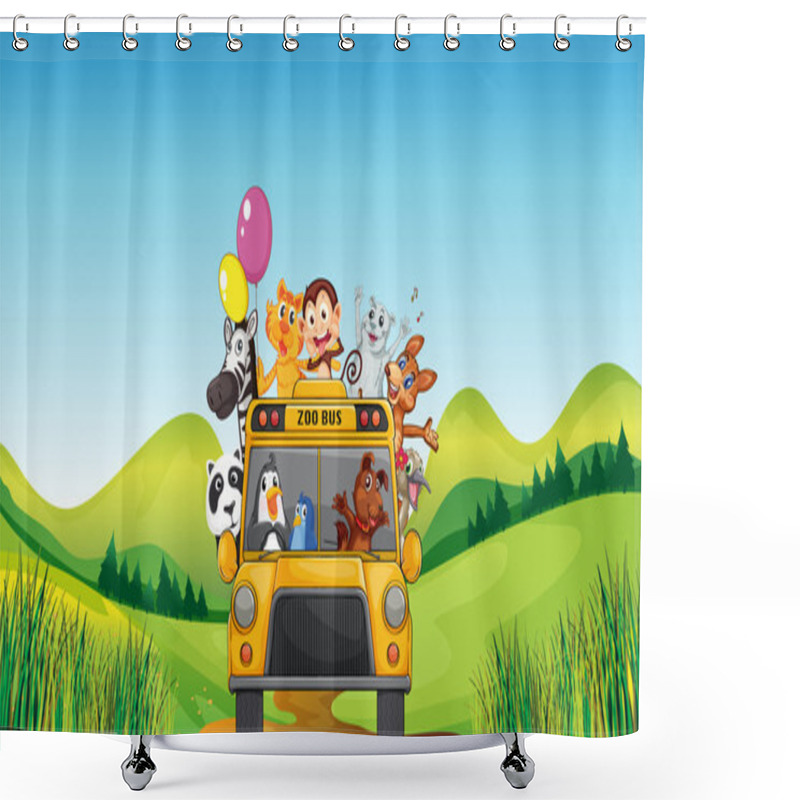 Personality  Various Animals And Zoo Bus Shower Curtains