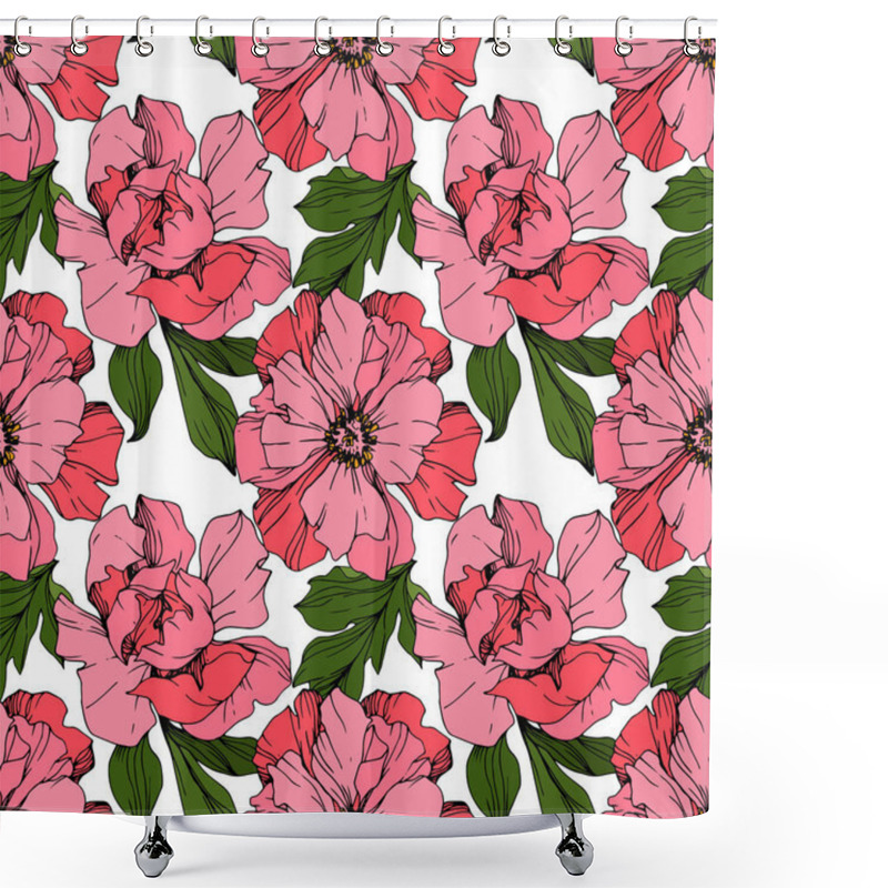 Personality  Vector Pink Peony Flower. Engraved Ink Art. Seamless Background Pattern. Fabric Wallpaper Print Texture. Shower Curtains