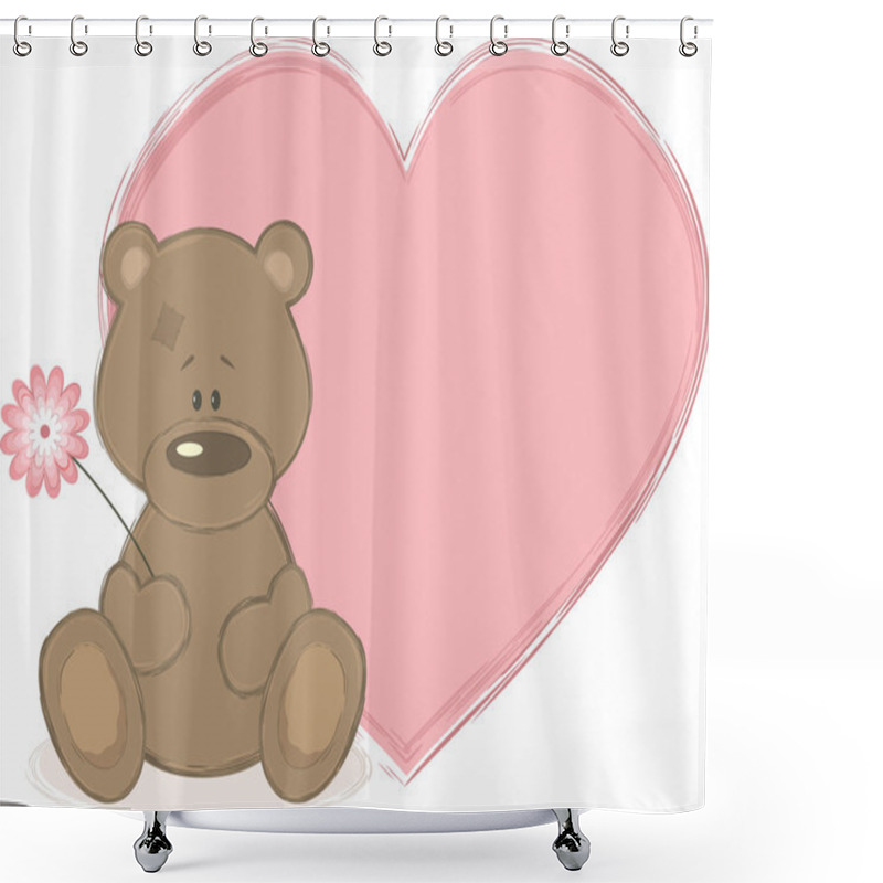 Personality  Teddy Bear And Big Heart, Vector Illustration Shower Curtains