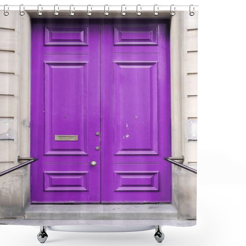 Personality  Manchester (UK). Old Wooden Violet Painted Door. Shower Curtains