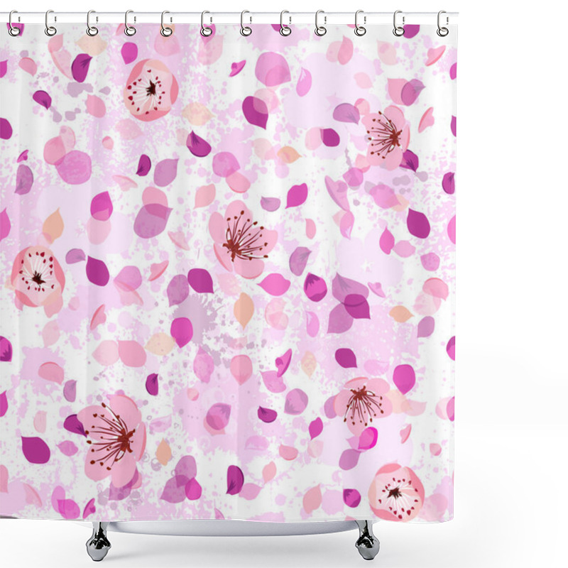 Personality  Pink Flower Petals. Sakura Flowers Seamless Background. Vector Illustration Shower Curtains