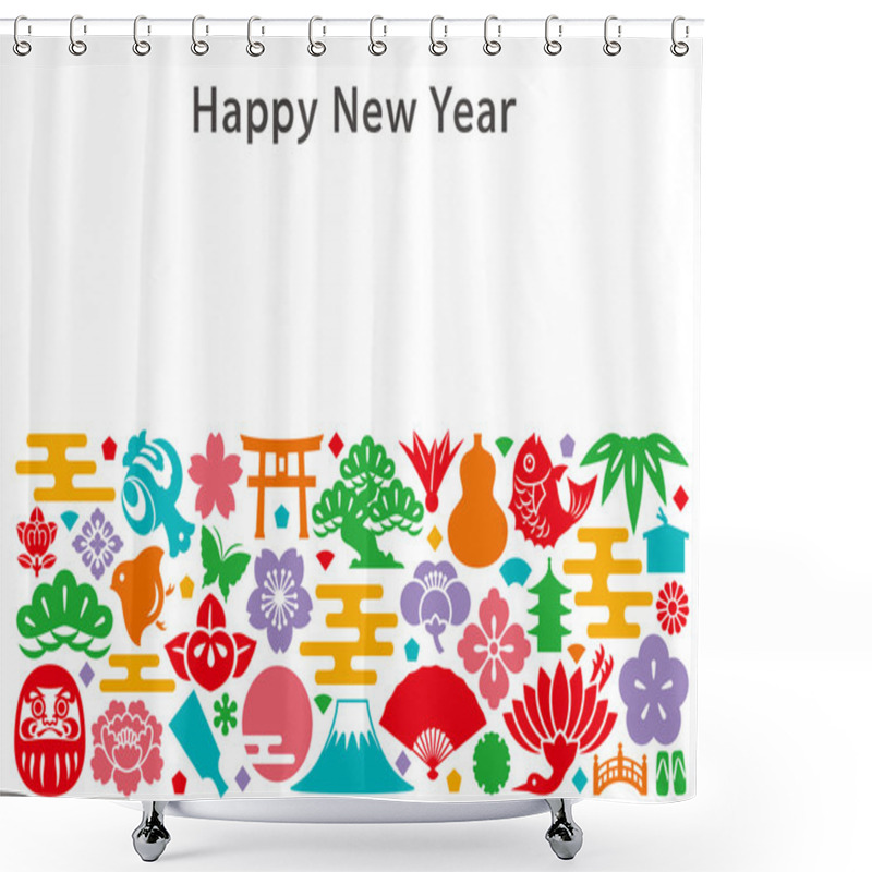 Personality  New Years Card With Japanese Icons. Shower Curtains