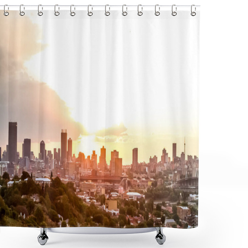 Personality  JOHANNESBU, SOUTH AFRICA - Dec 30, 2018: Johannesburg, South Africa - October 16 2012: View Of Johannesburg City At Sunset From A Nearby Hill Shower Curtains