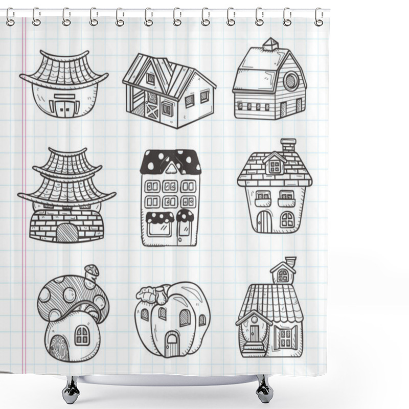 Personality  Doodle House Icon Shower Curtains