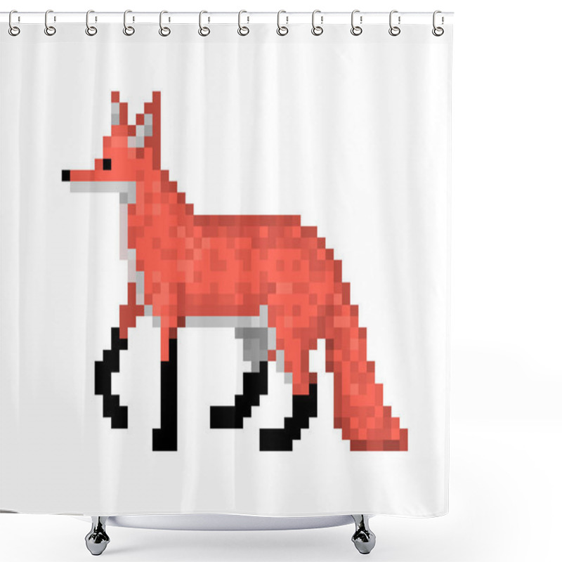 Personality  Red Fox Standing On The Ground, Pixel Art Character Isolated On  Shower Curtains