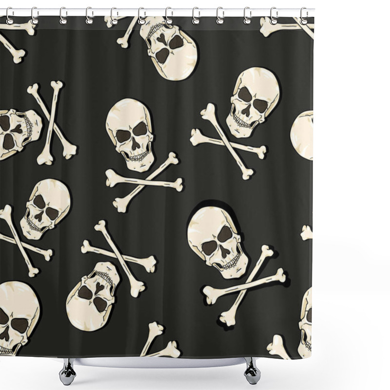 Personality  Vector Seamless Pattern - Skulls And Bones On Black Background Shower Curtains