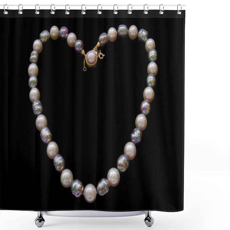 Personality  Heart Of Pearl Necklace Over Black Background Shower Curtains