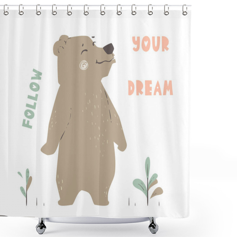 Personality  Bear Baby Cute Print. Forest Fiends. Follow You Dream. Shower Curtains