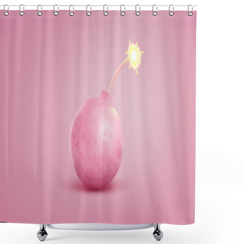 Personality  3d Rendering Of Single Large Pink Iron Bomb With A Lit Fuse Stands On A Pastel Pink Background. Shower Curtains