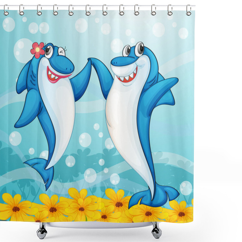 Personality  Dancing Whale Fishes Shower Curtains